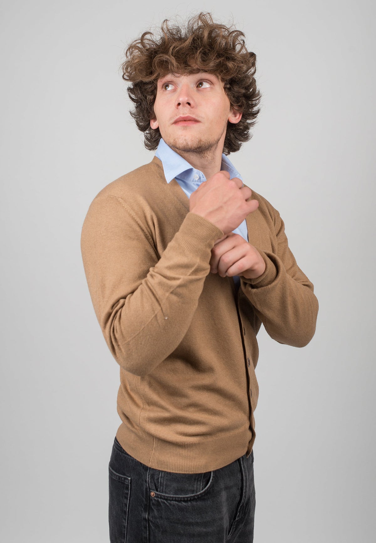 Camel Men's Cashmere Blend Cardigan, view 3