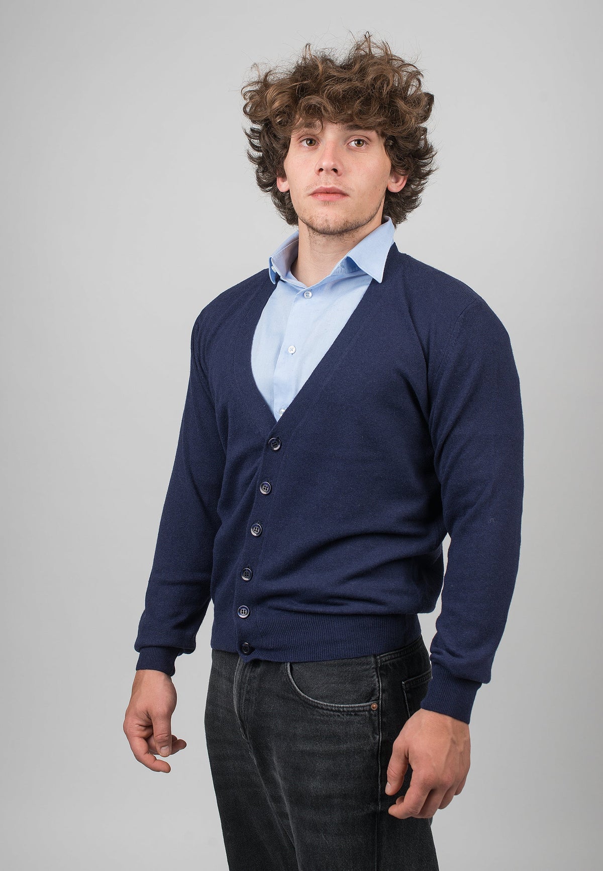 Blue Men's Cashmere Blend Cardigan, view 2