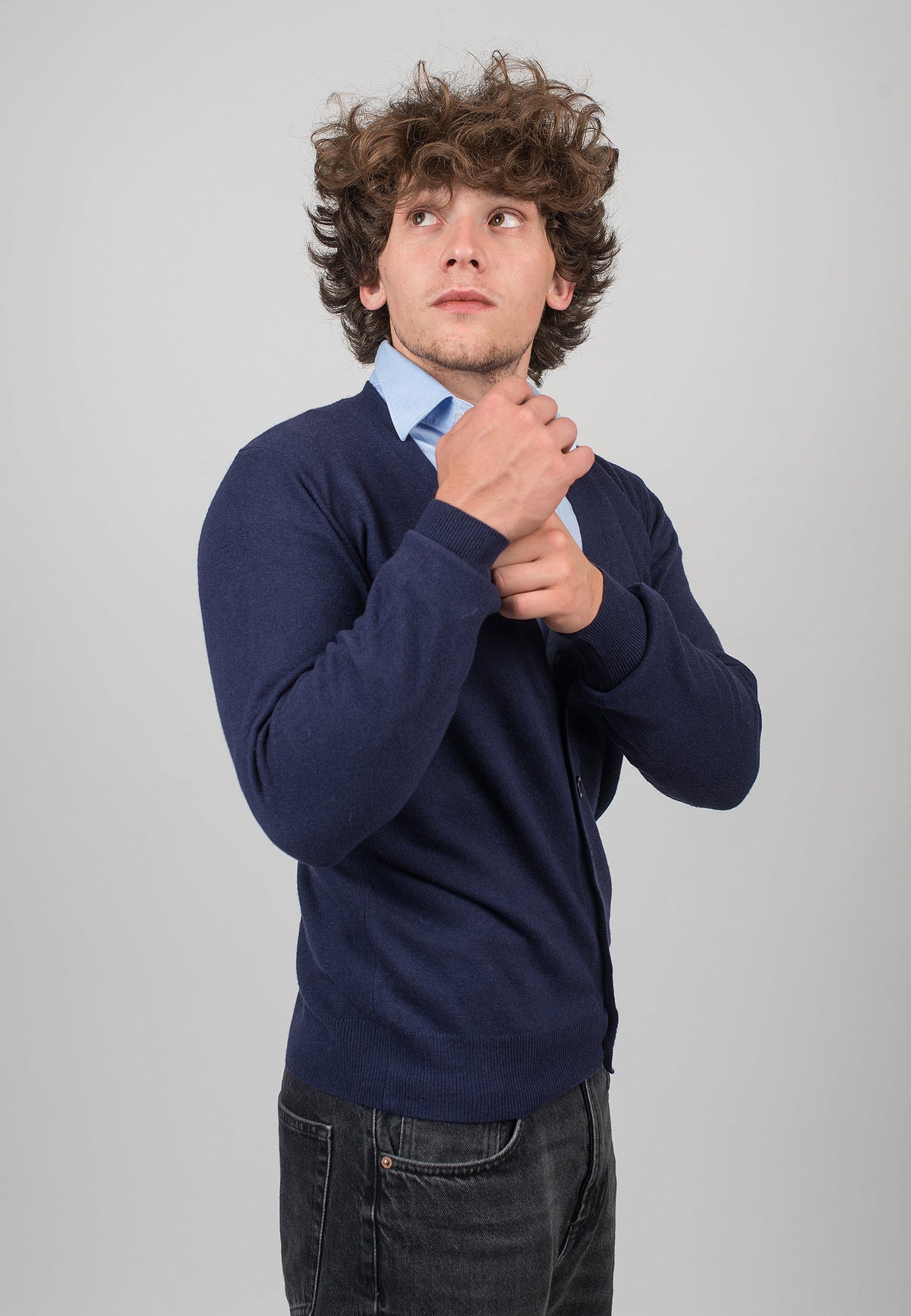Blue Men's Cashmere Blend Cardigan, view 3