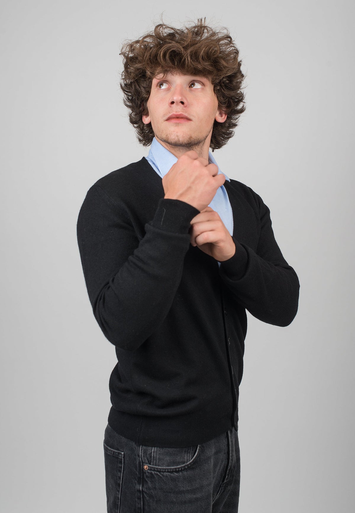 Black Men's Cashmere Blend Cardigan, view 3