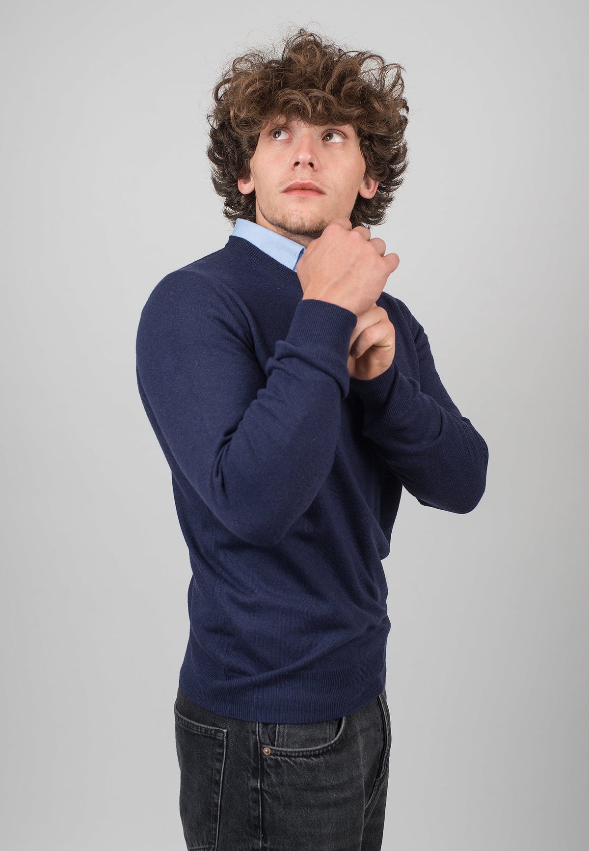 Blue Men's Cashmere Blend Crewneck, view 3