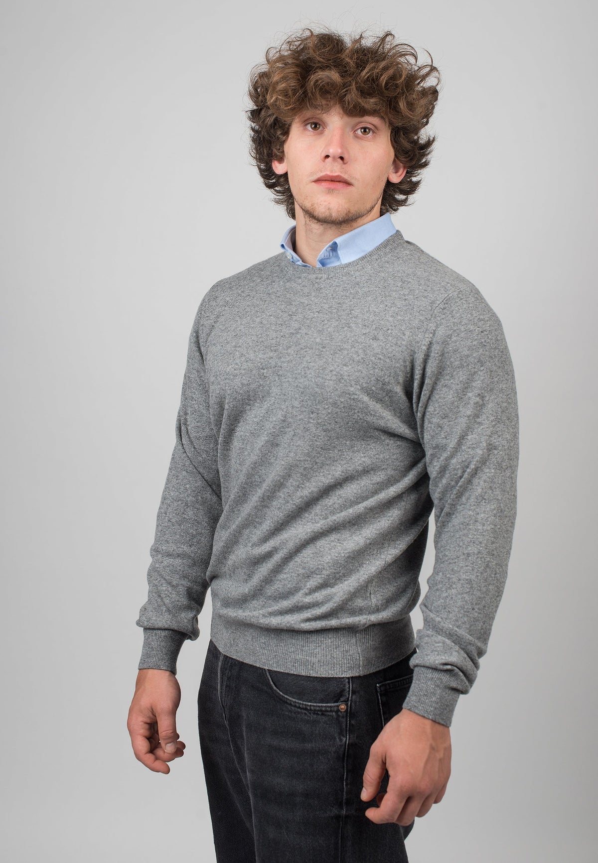 Gray Men's Cashmere Blend Crewneck, view 2