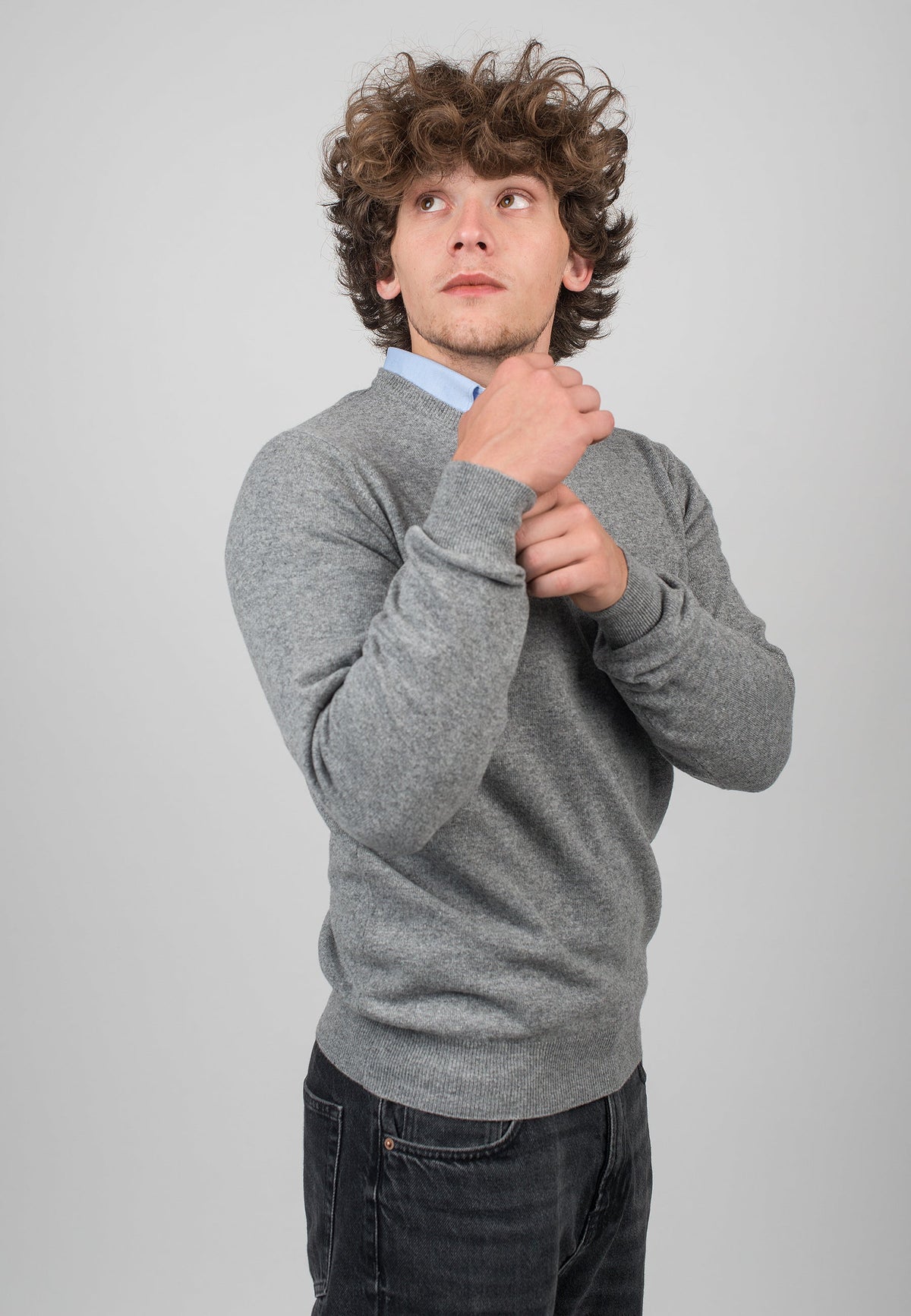 Gray Men's Cashmere Blend Crewneck, view 3