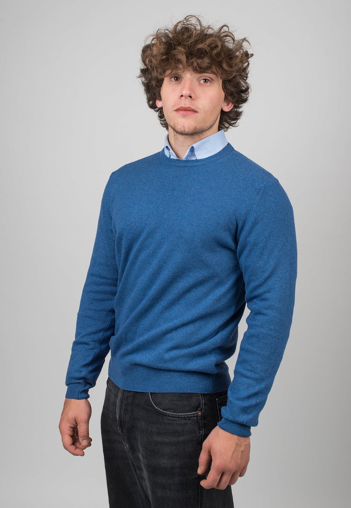 Royal Blue Men's Cashmere Blend Crewneck, view 2