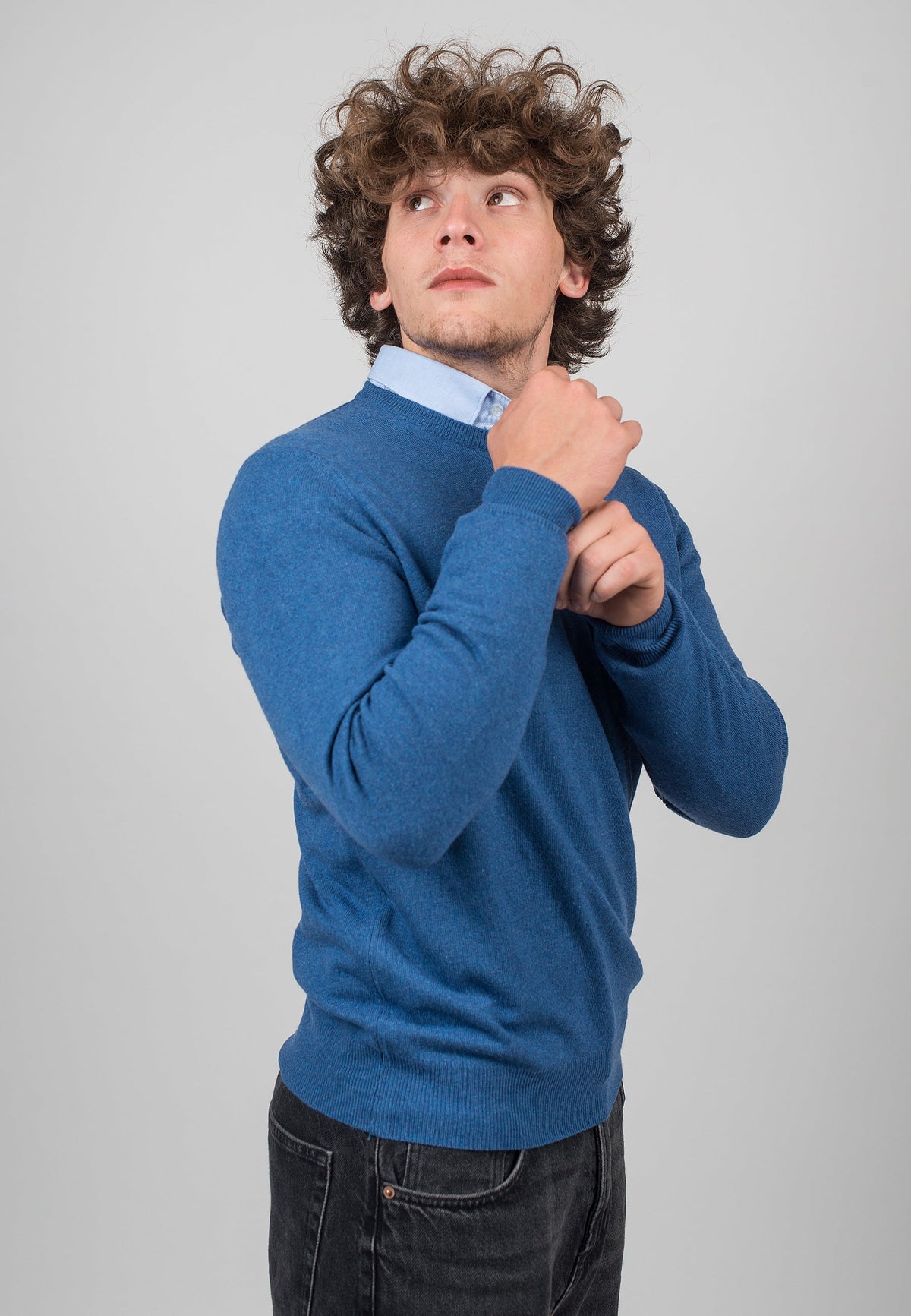 Royal Blue Men's Cashmere Blend Crewneck, view 3