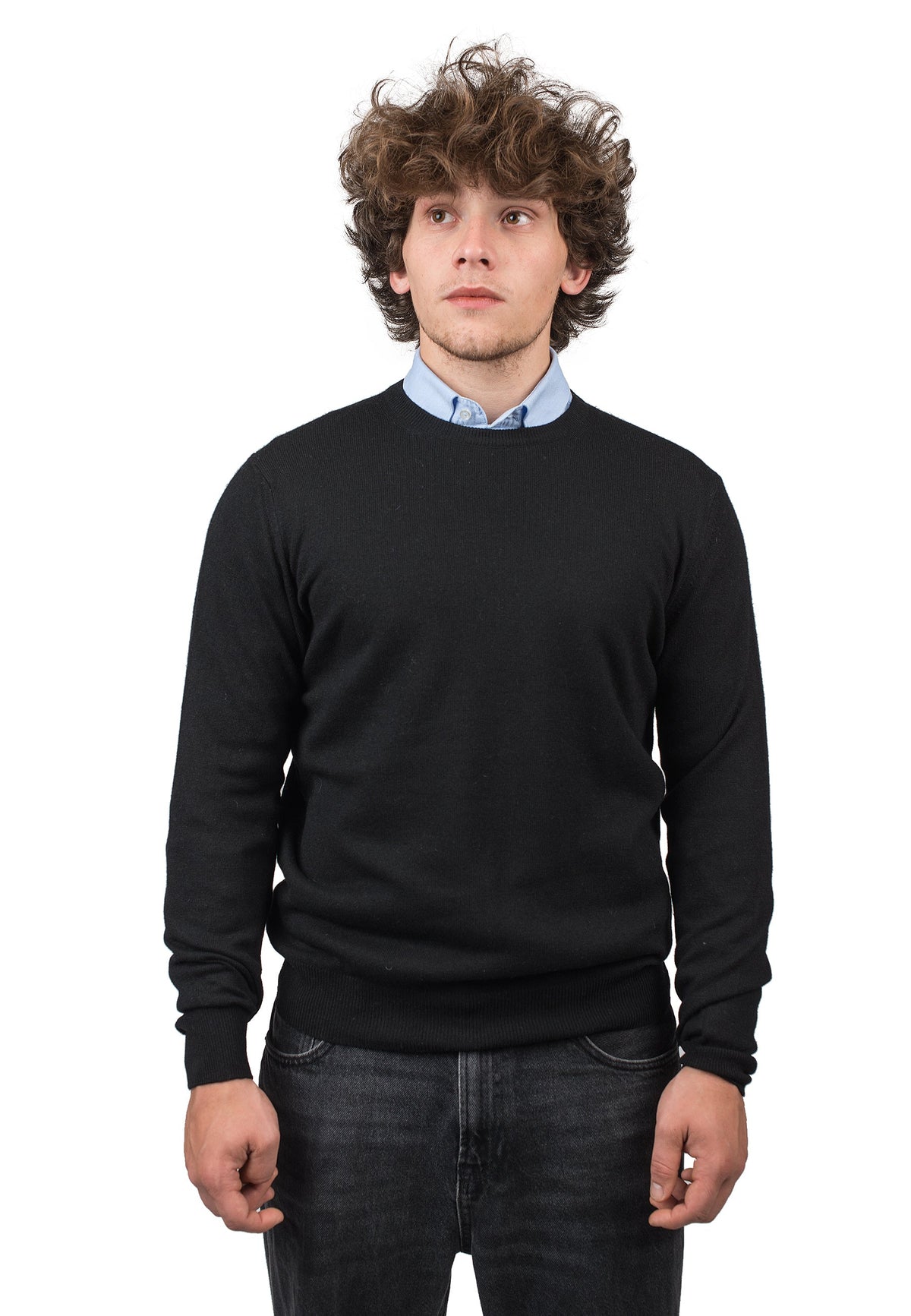 Black Men's Cashmere Blend Crewneck