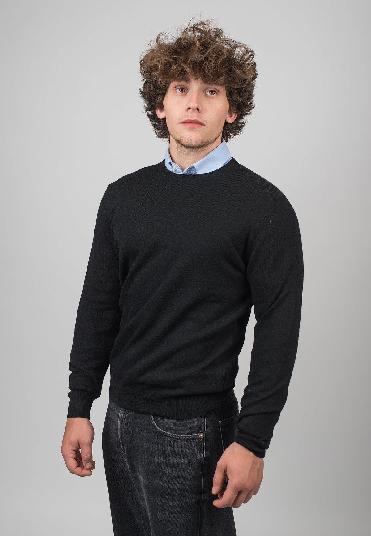 Black Men's Cashmere Blend Crewneck, view 2