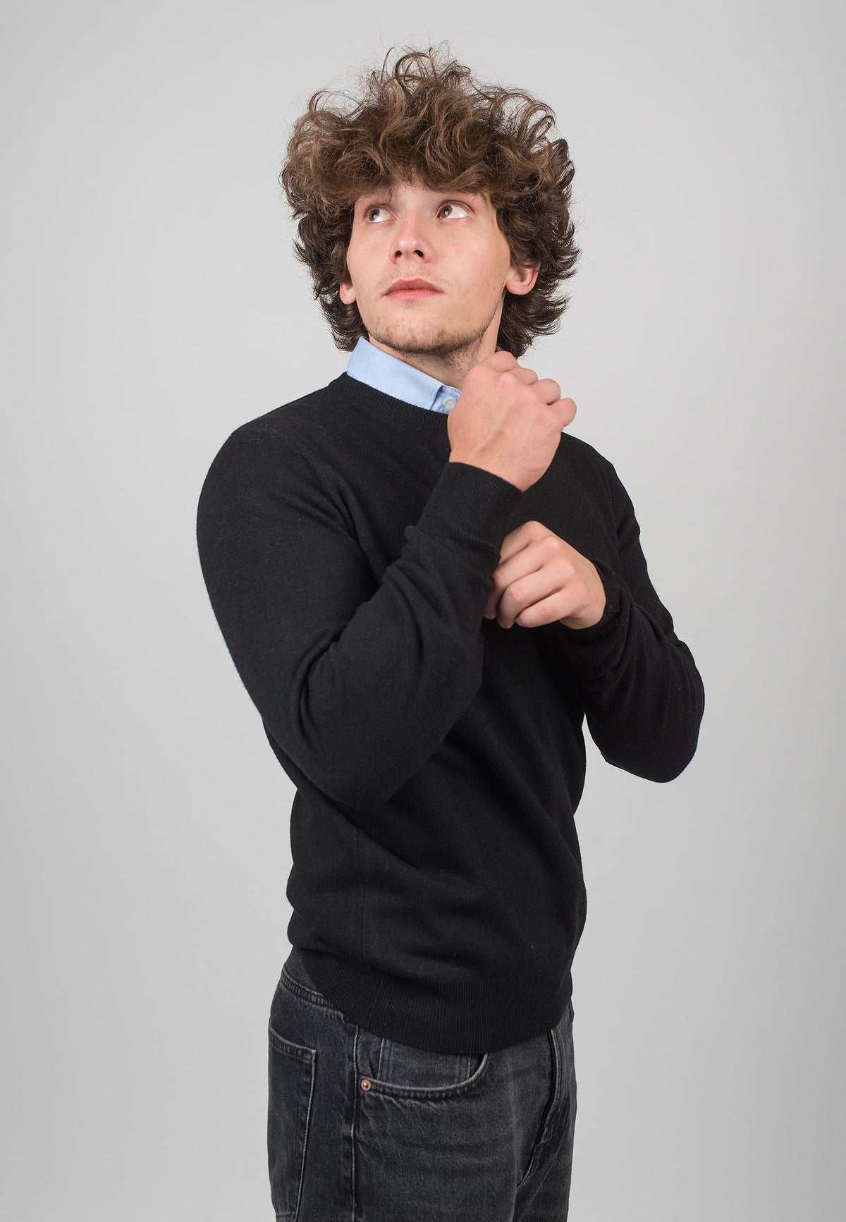 Black Men's Cashmere Blend Crewneck, view 3