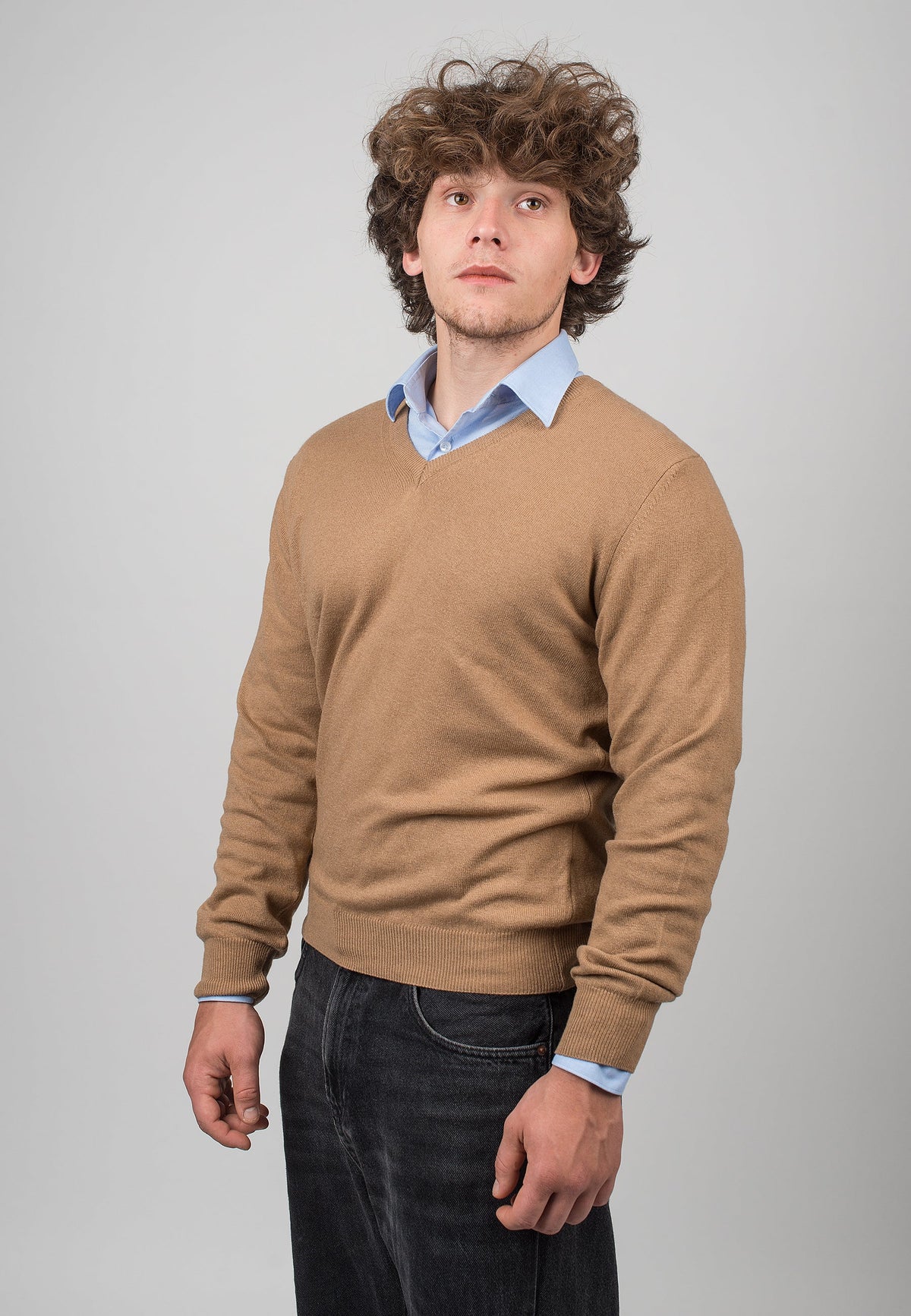 Camel Men's Cashmere Blend V-Neck, view 2