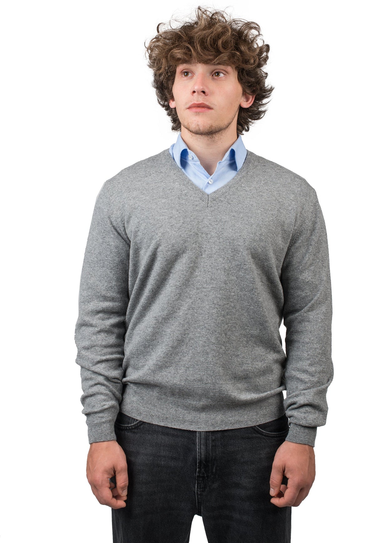 Gray Men's Cashmere Blend V-Neck