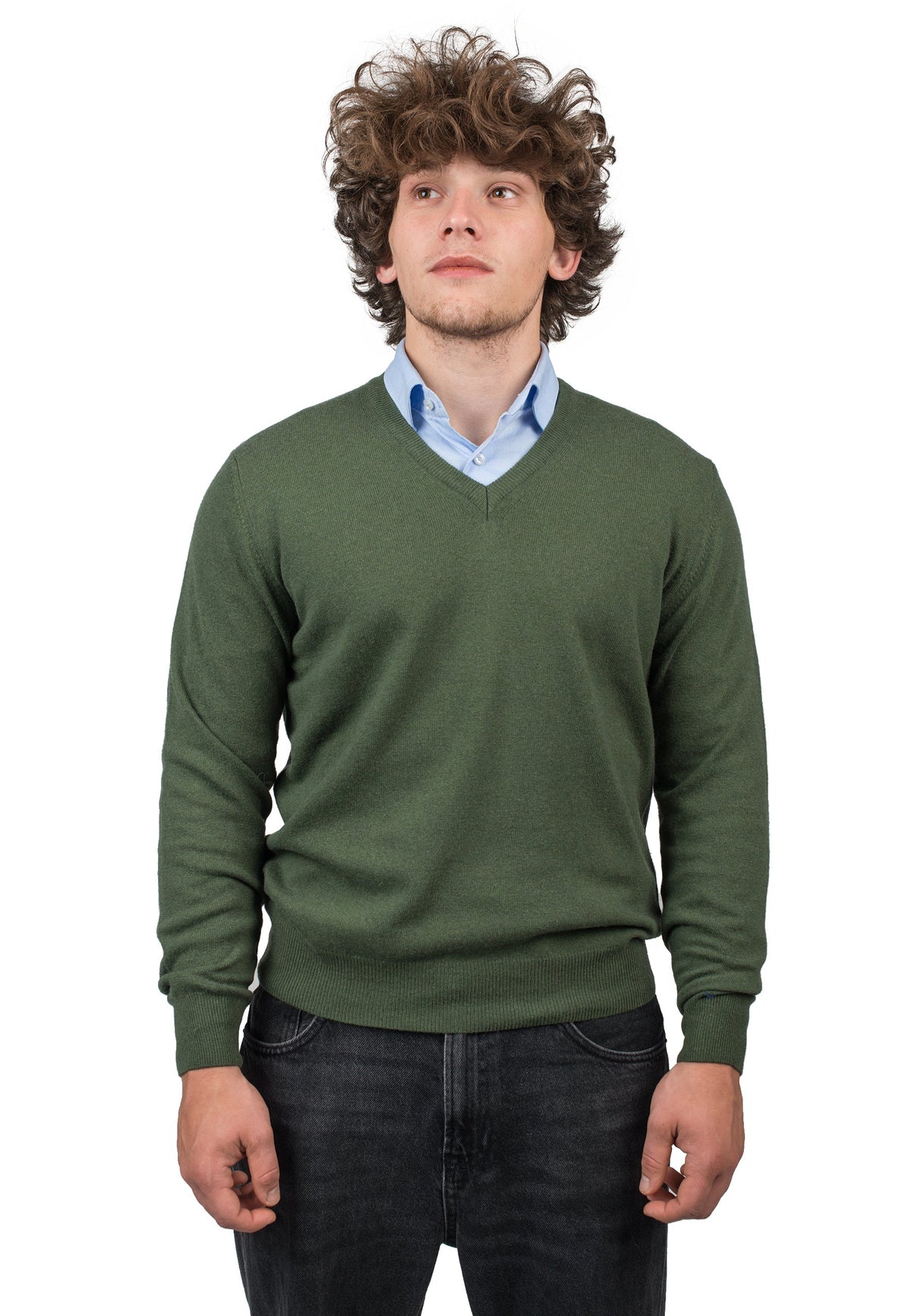 Olive Men's Cashmere Blend V-Neck