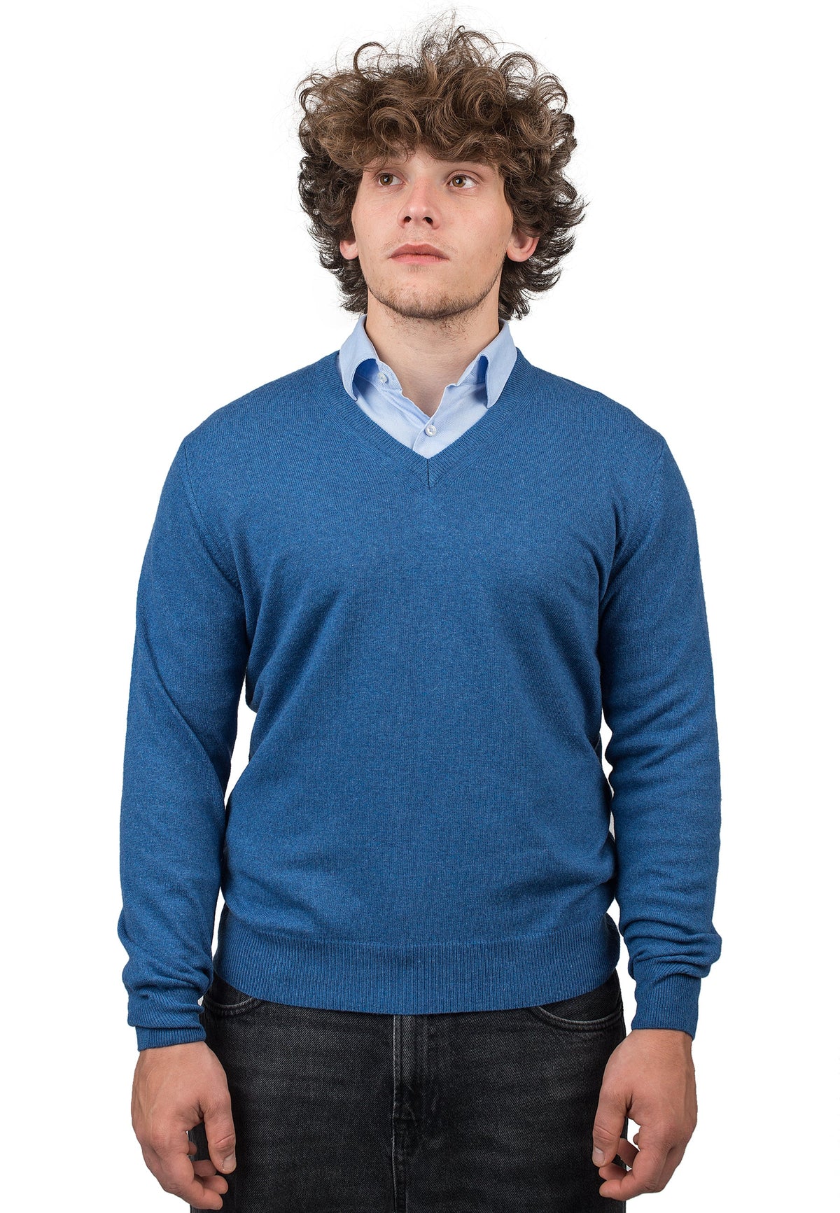 Royal Blue Men's Cashmere Blend V-Neck