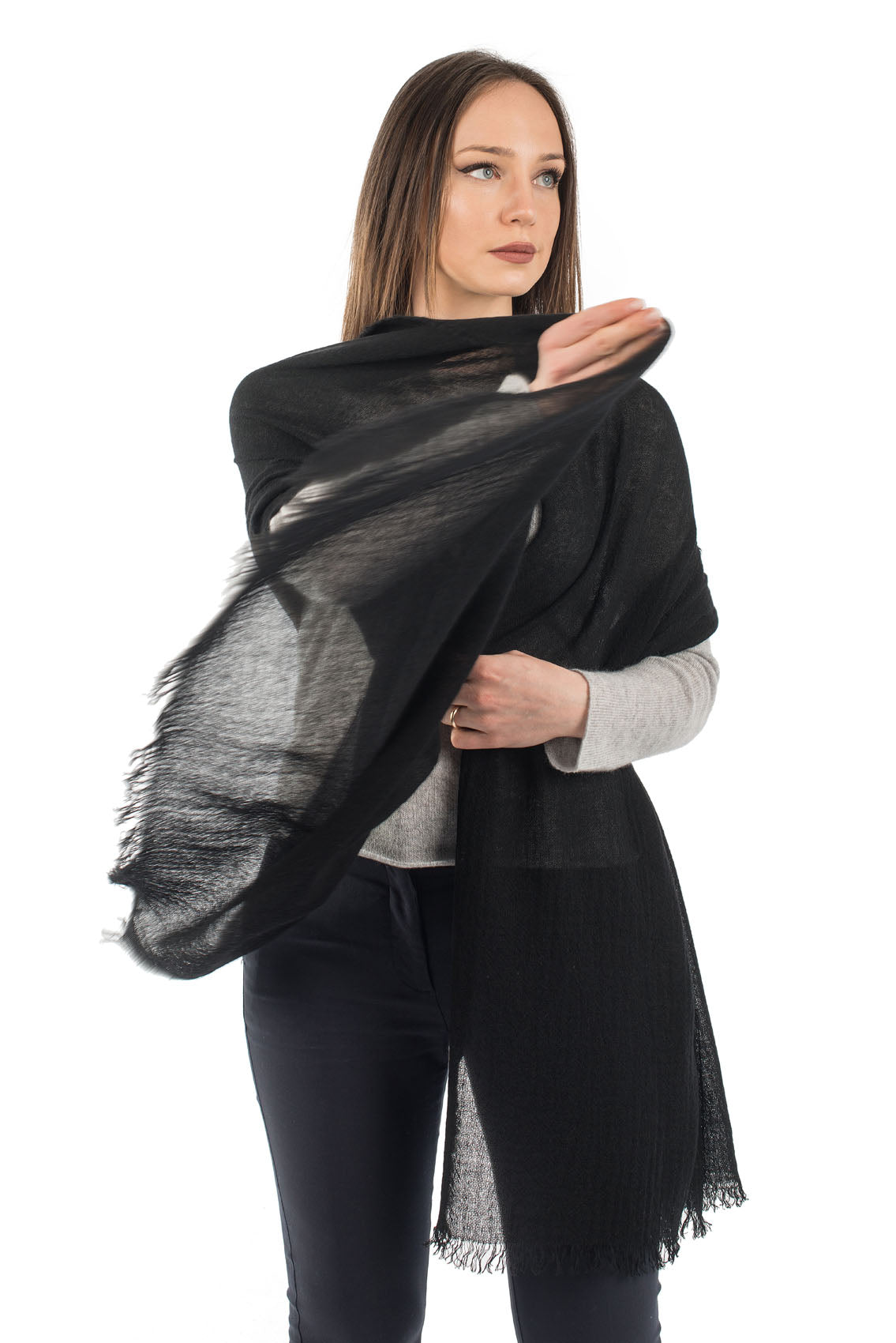 Black Women's 100% Cashmere Pashmina, view 2