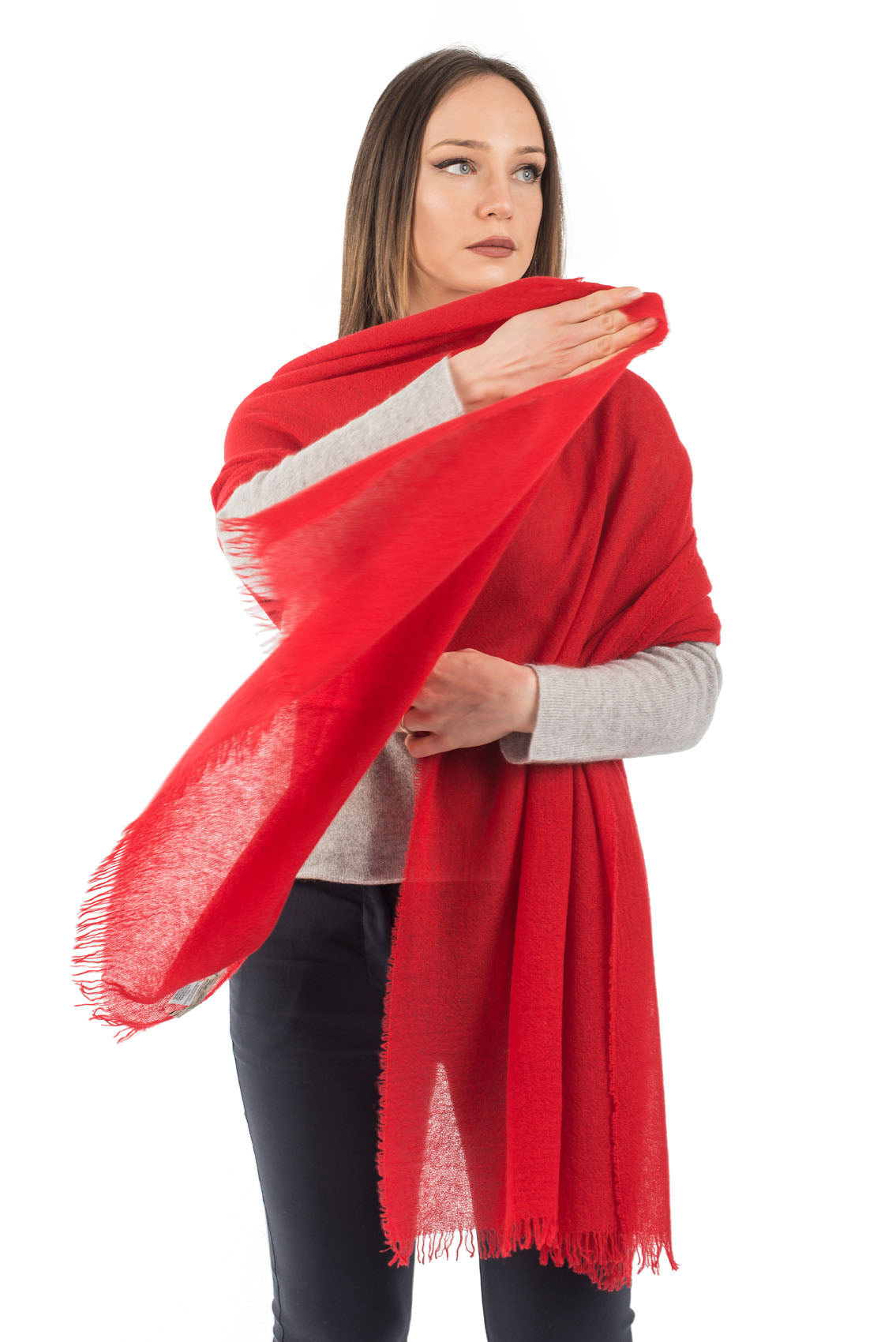 Red Women's 100% Cashmere Pashmina, view 2