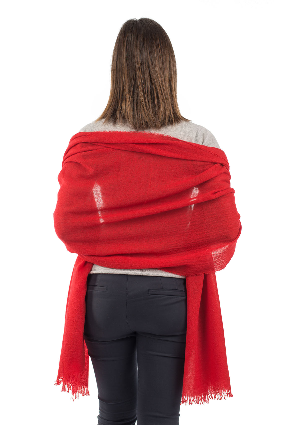 Red Women's 100% Cashmere Pashmina, view 4