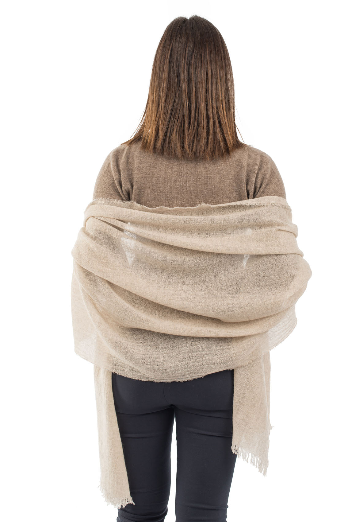 Beige Women's 100% Cashmere Pashmina, view 4