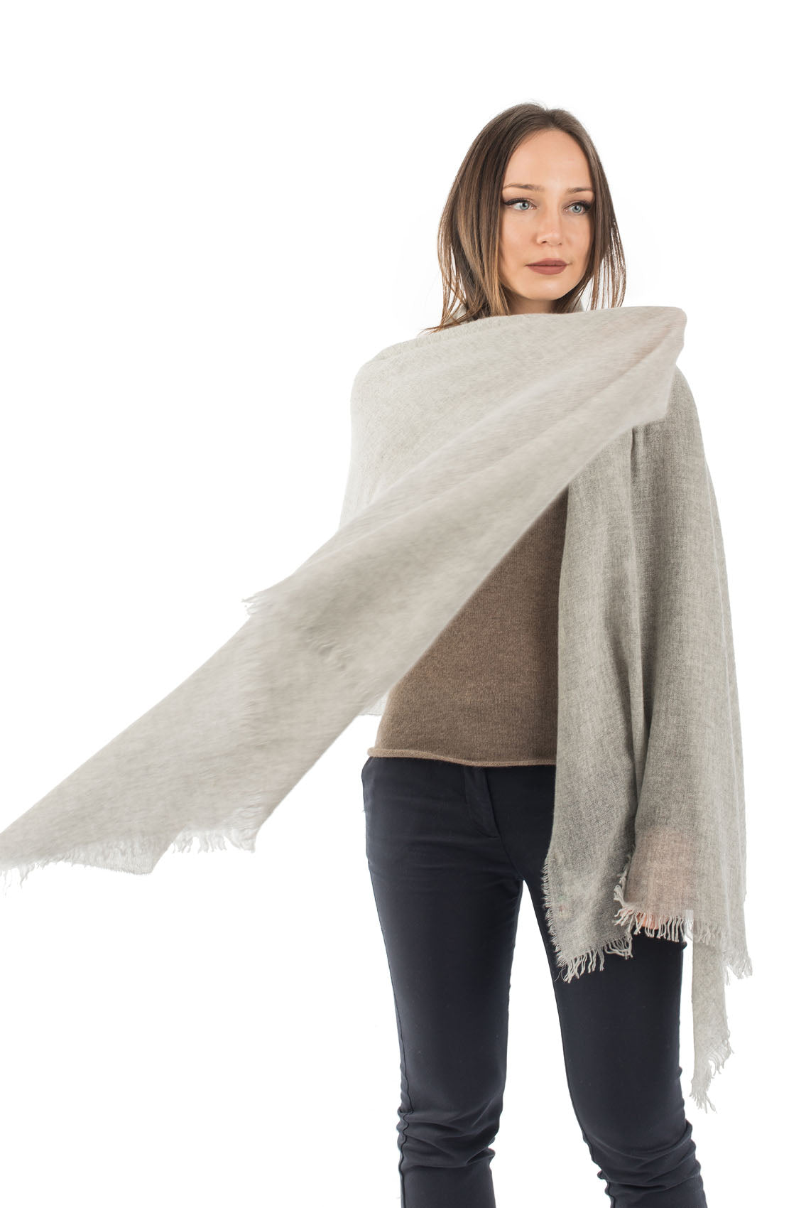 Gray Women's 100% Cashmere Pashmina, view 2