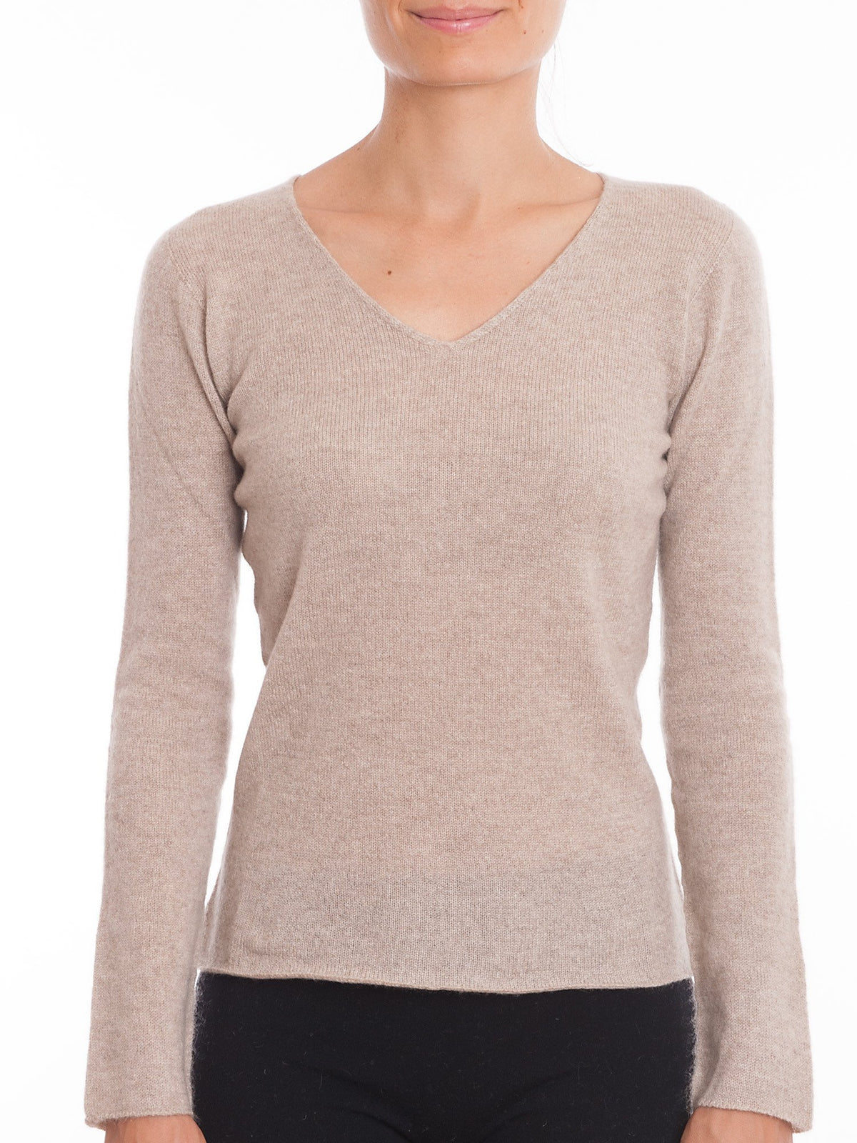 Beige Women's 100% Cashmere V-Neck