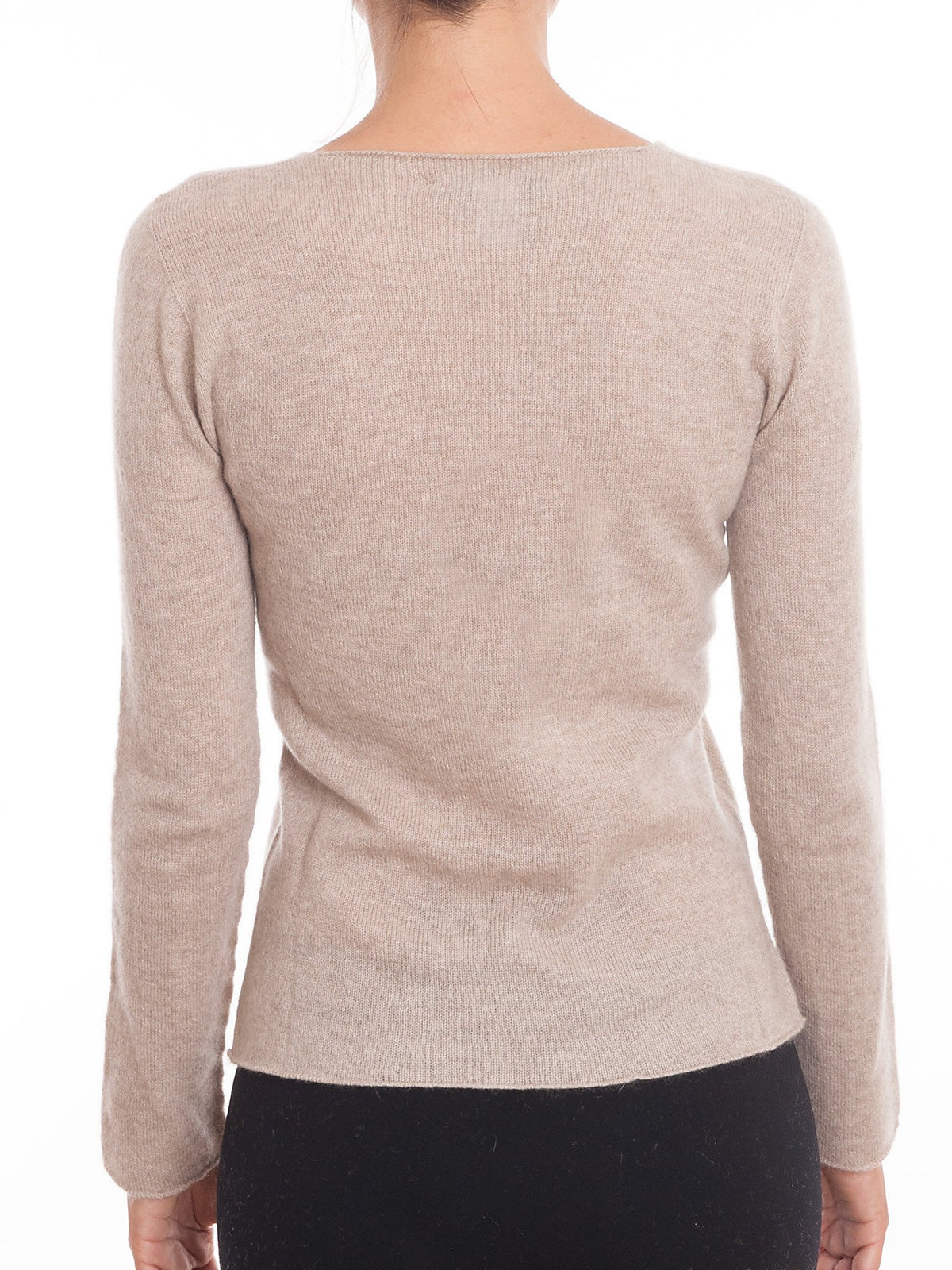 Beige Women's 100% Cashmere V-Neck, view 2
