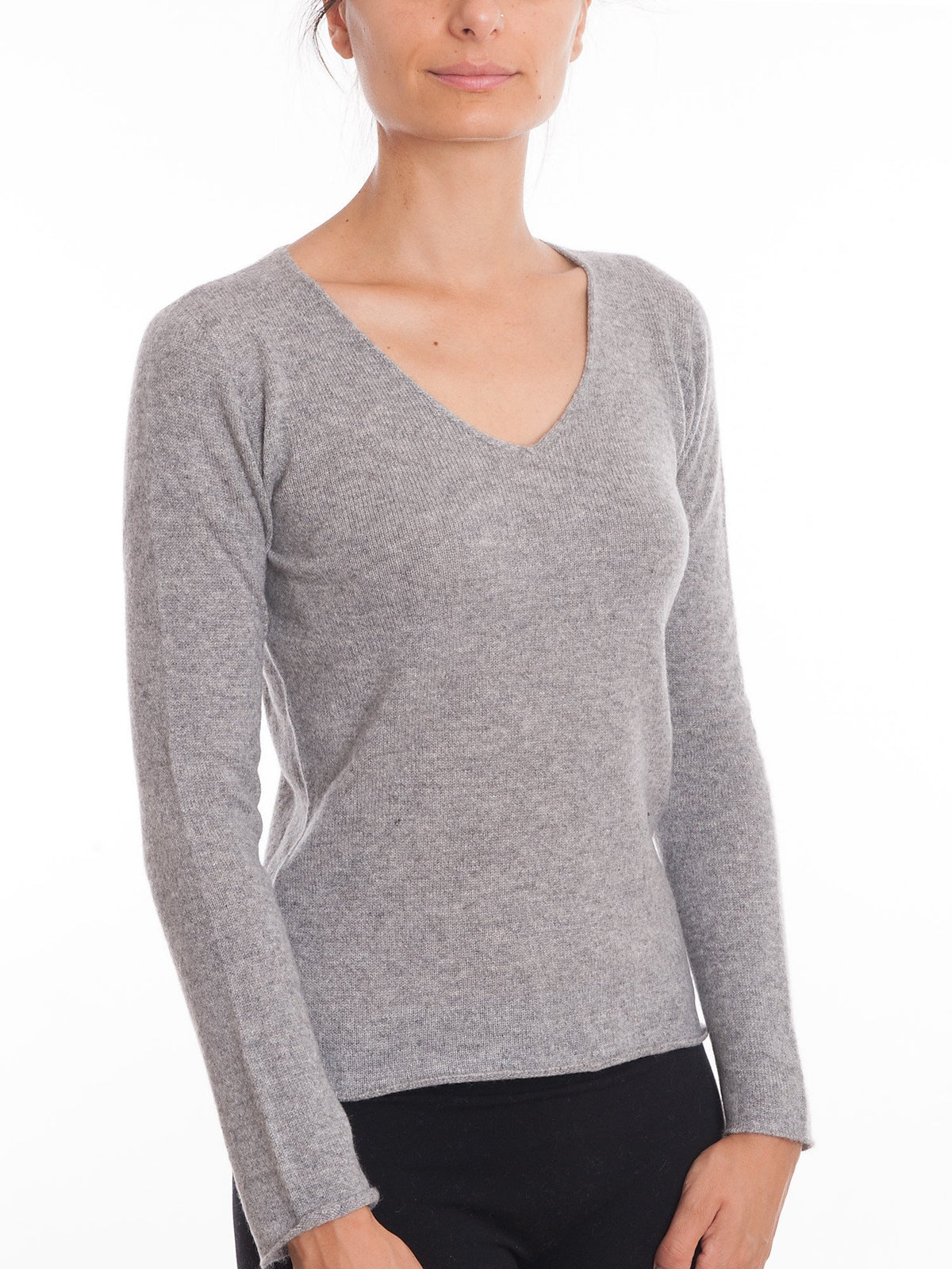Blue Women's 100% Cashmere V-Neck, view 4