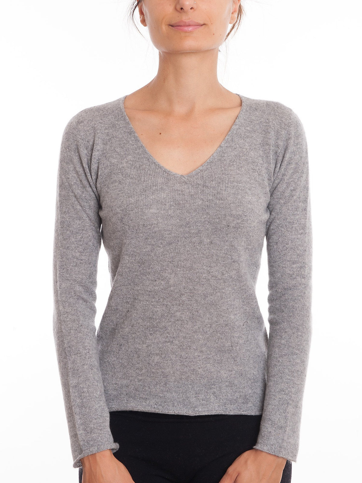 Gray Women's 100% Cashmere V-Neck