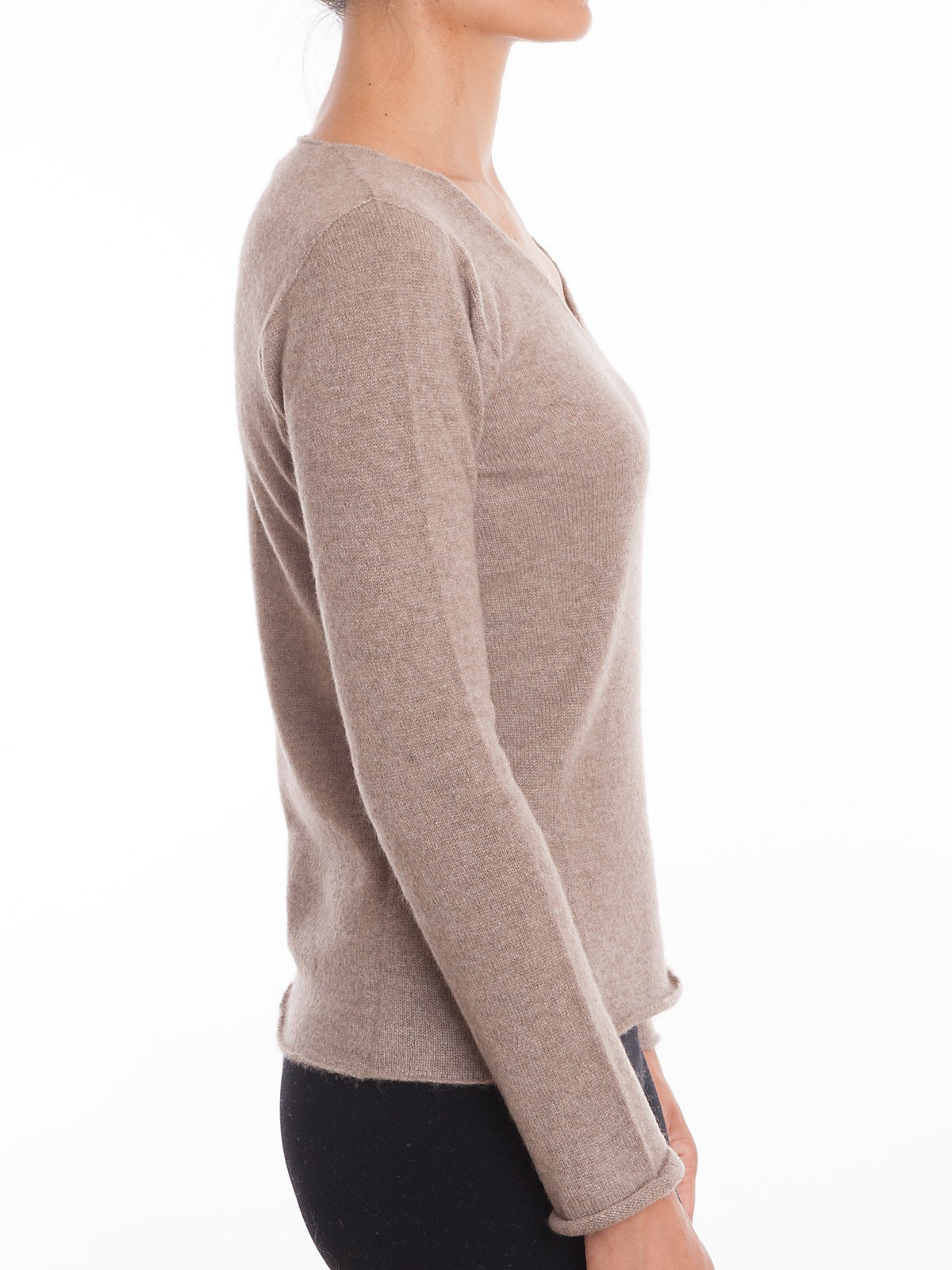 Mink Women's 100% Cashmere V-Neck, view 3